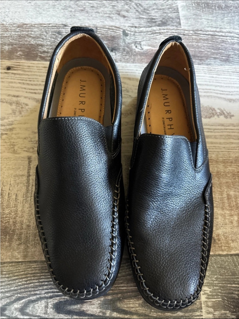 Johnston & Murphy Black Pebbled Leather Slip-On Loafers